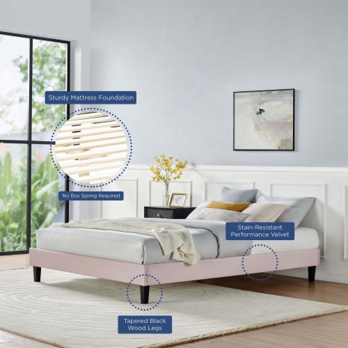 Ergode Reign King Performance Velvet Platform Bed Frame - Pink Perspective: top