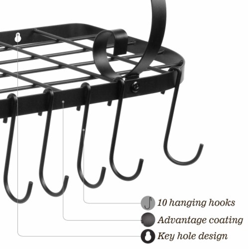 Vdomus Black 24x10 Wall Mounted Pot & Pan Rack, 10 Hooks Incl. Perspective: top