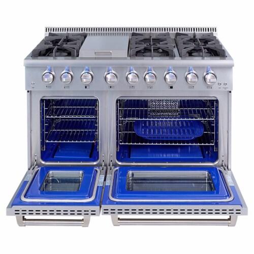 Thor Kitchen 48  Professional 6 Burner Gas Range Double Oven, Stainless Steel Perspective: top