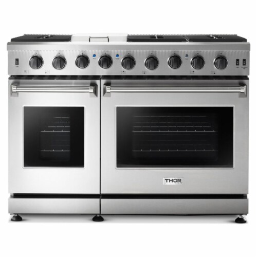 Thor Kitchen 48  Professional 6 Burner Gas Range Double Oven, Stainless Steel Perspective: top