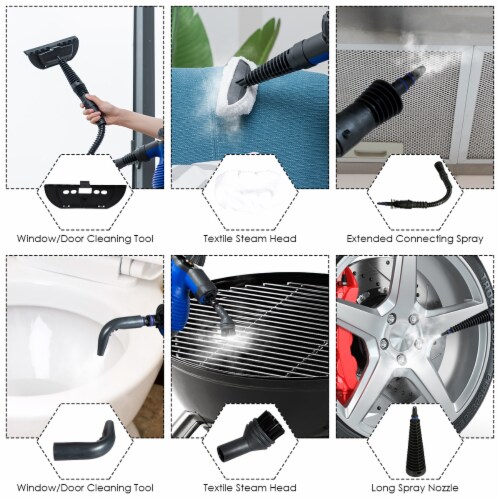 Costway Multifunction Portable Steamer Household Steam Cleaner 1050W W/Attachments Blue Perspective: top