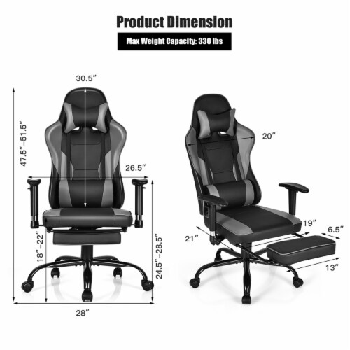 Costway Gaming Chair Racing High Back Office Chair w/ Footrest Black Perspective: top