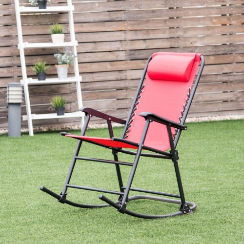 Costway Folding Zero Gravity Rocking Chair Rocker Porch Outdoor Patio Headrest Red Perspective: top