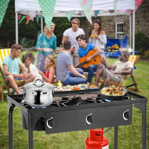 Goplus Portable Propane 225,000-BTU 3 Burner Gas Cooker Outdoor Camp Stove BBQ Perspective: top