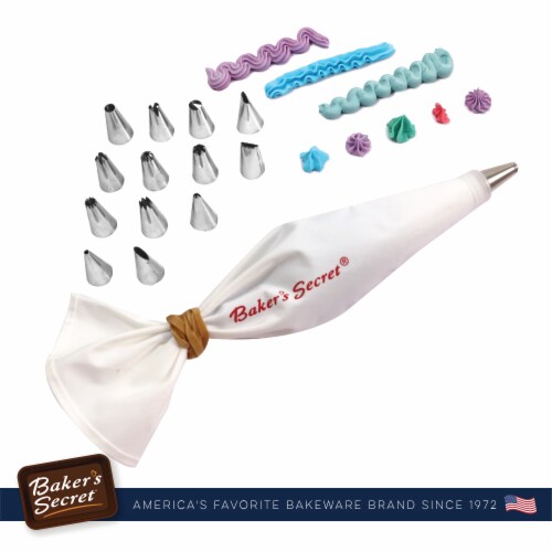 Baker's Secret Reusable Piping bag and Tips, 16 Pieces Cake Decorating Set Perspective: top