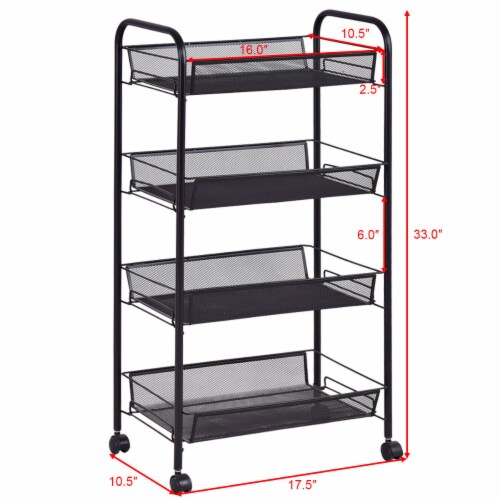 Costway 4 Tier Storage Rack Trolley Cart Home Kitchen Organizer Utility Baskets Black Perspective: top