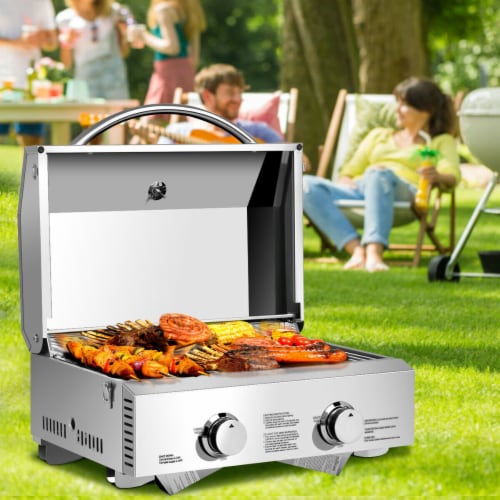 2 Burner Portable BBQ Table Top Propane Gas Grill Stainless Steel Perspective: top