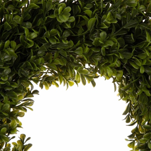 Glitzhome Boxwood Wreath & Wooden Window Frame Decoration Perspective: top