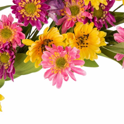 Glitzhome Wooden Window Frame with Artificial Chrysanthemum Wreath Perspective: top