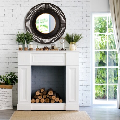 Glitzhome Vintage Industrial Metal Round Classic Wall Mirror Perspective: top