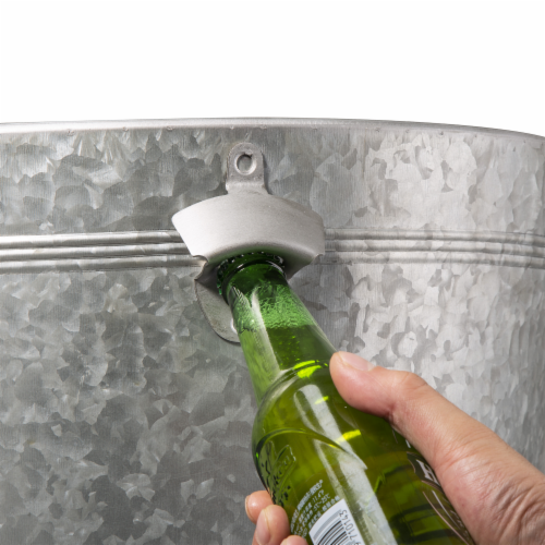 Glitzhome Galvanized Storage Side Table Multi-Use Beverage Tub with Wooden Lid Perspective: top