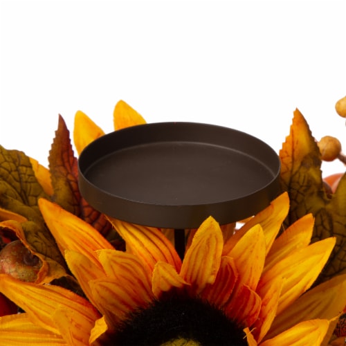 Glitzhome 28 Inch Length Metal Candle Holder / Center Piece with Sunflower Floral Perspective: top