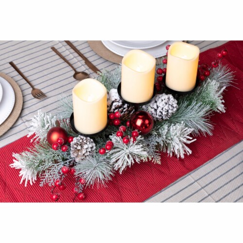 Glitzhome 24 Inch Length Snow Berry Ball Pinecone Pine Candle Holder Perspective: top