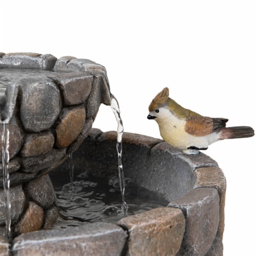 Glitzhome 2 Tier Stone-Like Birdbath Outdoor Fountain Perspective: top