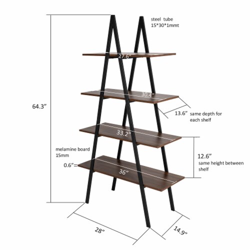 Glitzhome Metal & Wooden 4-Tier Bookcase and Ladder Shelves - Black/Walnut Perspective: top