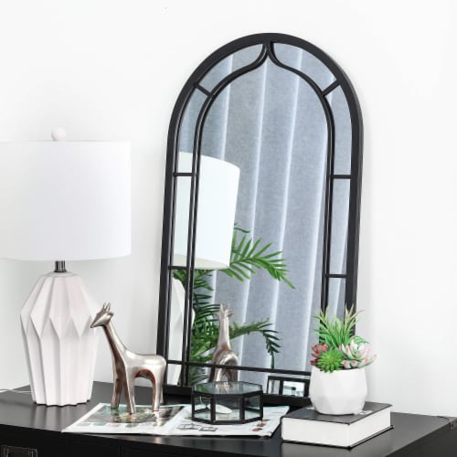 Glitzhome Oversized Metal/Glass Arched Wall Mirror - Black Perspective: top