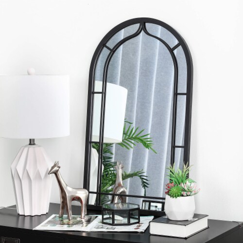 Glitzhome Oversized Metal/Glass Arched Wall Mirror - Black Perspective: top
