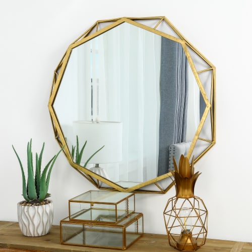 Glitzhome Deluxe Golden Octagonal Metal/Glass Wall Mirror Perspective: top