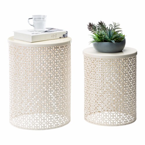 Glitzhome Metal Garden Stool Plant Stand - Cream White Perspective: top