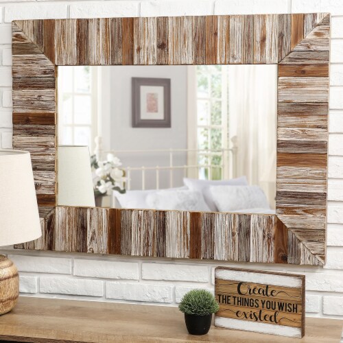Glitzhome Farmhouse Rectangle Wooden Frame Wall Mirror Perspective: top