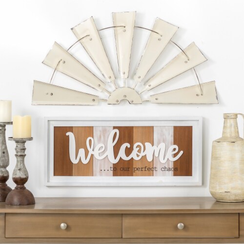 Glitzhome Rustic Farmhouse Half Round Metal Windmill Wall Decor, Country Farm Home Decoration Perspective: top