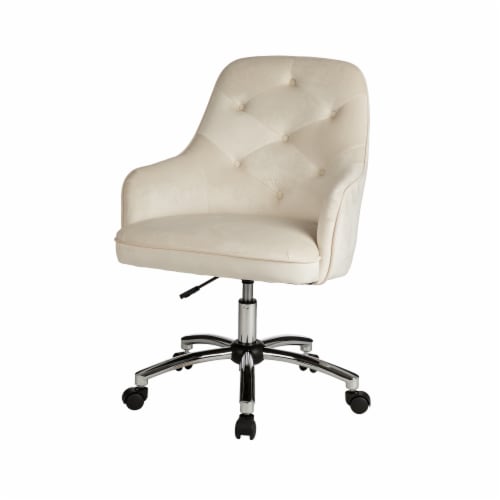 Glitzhome Velvet Gaslift Adjustable Swivel Desk Chair - Cream Perspective: top