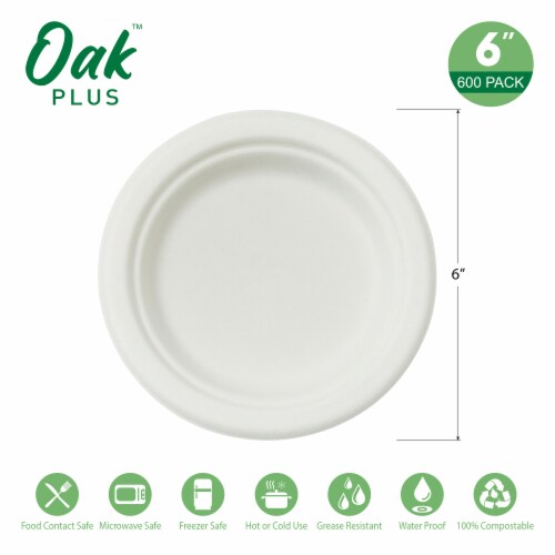 Glitzhome Oak™ PLUS 6-Inch Compostable White Sugarcane Plates Perspective: top