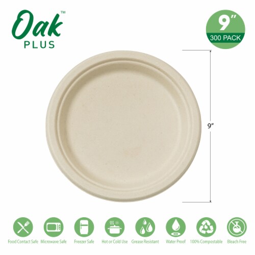 Glitzhome Oak™ PLUS 9-Inch Compostable Natural Sugarcane Plates Perspective: top