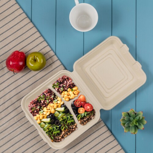 Glitzhome Oak™ PLUS 10-Inch Natural Sugarcane Clamshell Containers Perspective: top