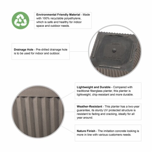 Glitzhome Faux Concrete Square Plastic Fluted Pot Planter Perspective: top