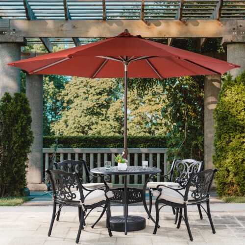 Glitzhome Aluminium Self Tilt Market Patio Umbrella - Wine Red Perspective: top