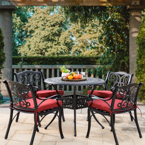 Glitzhome Cast Aluminium Patio Garden Round Dining Table- Black Perspective: top