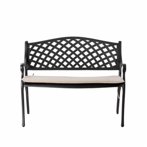 Glitzhome Aluminium Patio Garden Bench with Beige Cushion Perspective: top