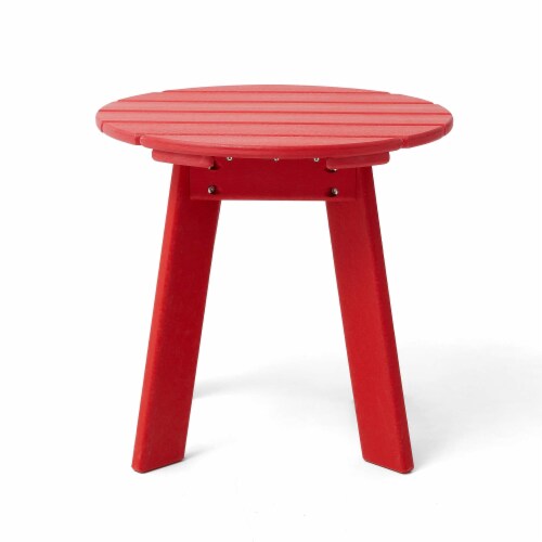 Glitzhome 20 Inch Diameter Outdoor Patio White HDPE Round Side Table, Coffee Table Perspective: top