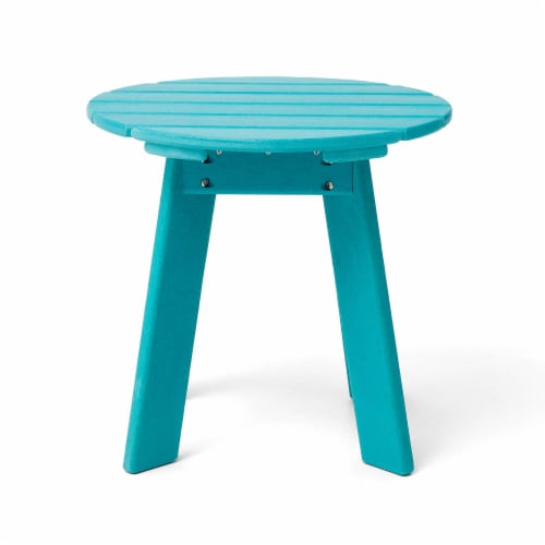 Glitzhome 20 Inch Diameter Outdoor Patio White HDPE Round Side Table, Coffee Table Perspective: top