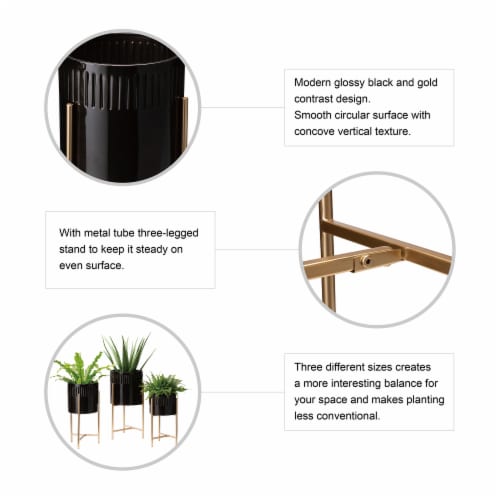 Glitzhome Modern Glossy Metal Plant Stands - Black/Gold Perspective: top
