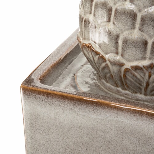 Glitzhome Ceramic Sphere Pedastal Outdoor Fountain - Ivory Perspective: top