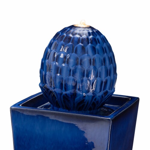 Glitzhome Ceramic Sphere Pedestal Fountain - Blue Perspective: top