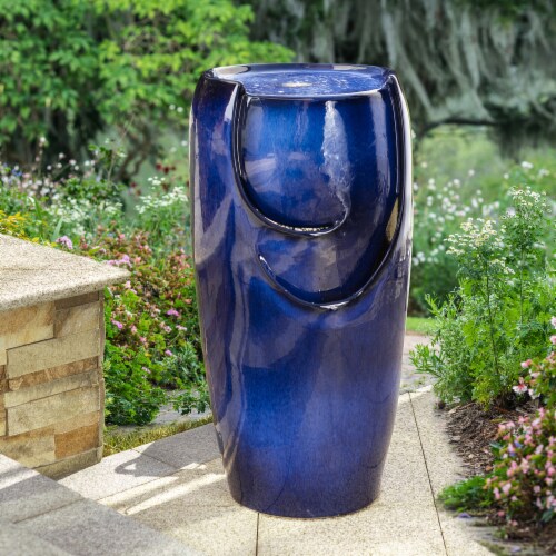 Glitzhome Outdoor Ceramic Pot Fountain - Blue Perspective: top