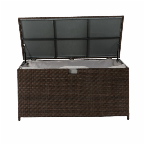 Glitzhome Outdoor Patio Garden Wicker Storage Deck Box - Brown Perspective: top