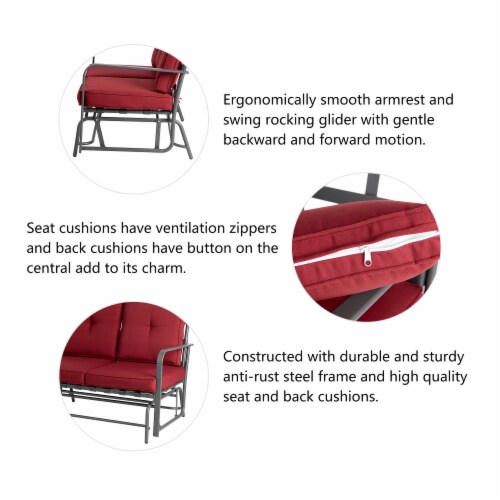 Glitzhome Outdoor Garden Patio Loveseat - Red Perspective: top