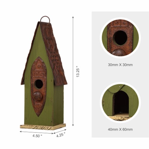 Glitzhome Hanging Distressed Wooden Garden Birdhouse - Green Perspective: top