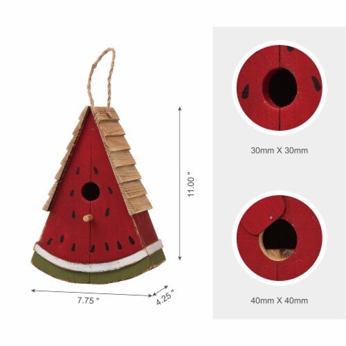 Glitzhome Hanging Wooden Watermelon Decorative Garden Birdhouse Perspective: top