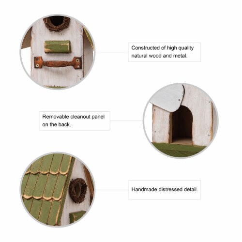 Glitzhome Hanging Wooden Green Roof Decorative Garden Birdhouse Perspective: top