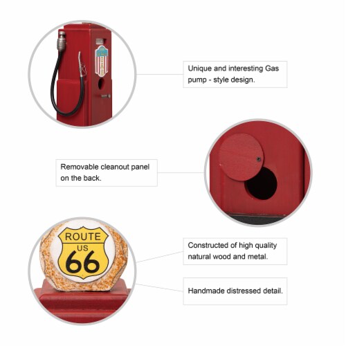 Glitzhome Hanging Wood Gas Pump Birdhouse - Red Perspective: top