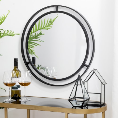 Glitzhome Deluxe Metal Round Wall Mirror - Black Perspective: top