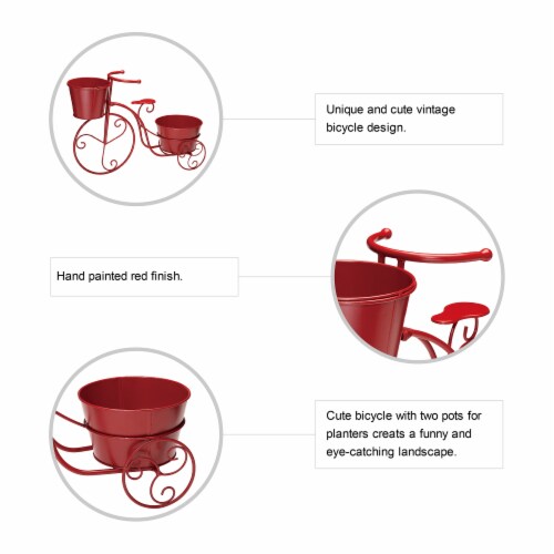 Glitzhome Metal Bicycle with Pots Plant Stand - Red Perspective: top