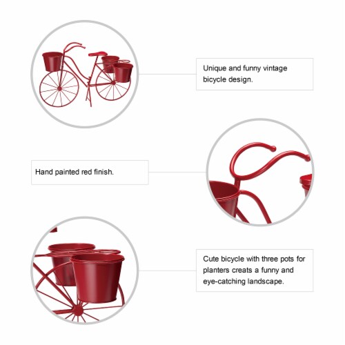 Glitzhome Oversized Metal Bicycle with Pots Plant Stand - Red Perspective: top