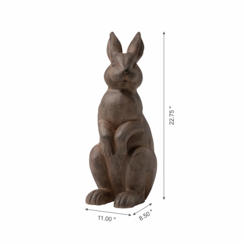Glitzhome 22.75 Inch Standing Rabbit Statue Faux Bronze Distressed Texture Perspective: top