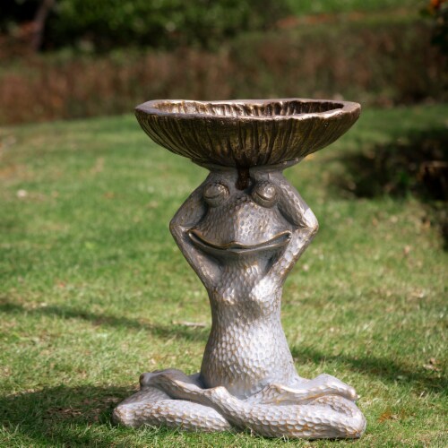 Glitzhome Yoga Frog with Birdbath Garden Statue Perspective: top